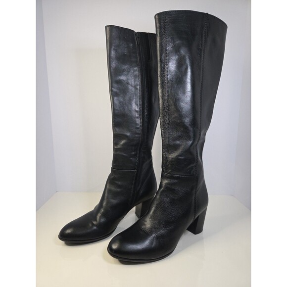 Sesto Meucci Black Block Heel Zip Up High Boots Sz 8.5 M Soft Italian Leather - Picture 1 of 9